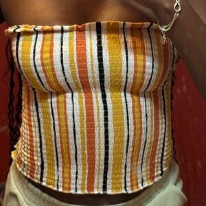 Striped Tube Top - Orange, Yellow, Black, White